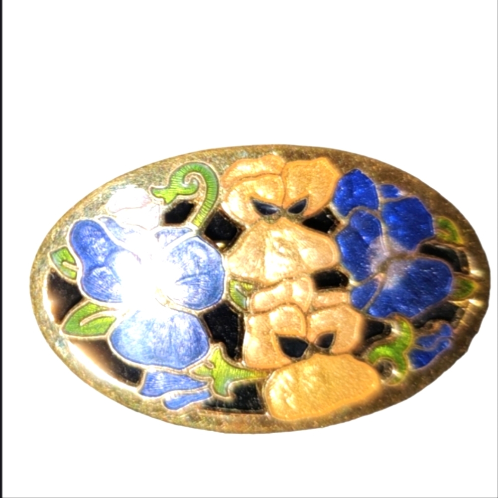 Vintage stamped Crown and Fish Enamel Flower Brooch